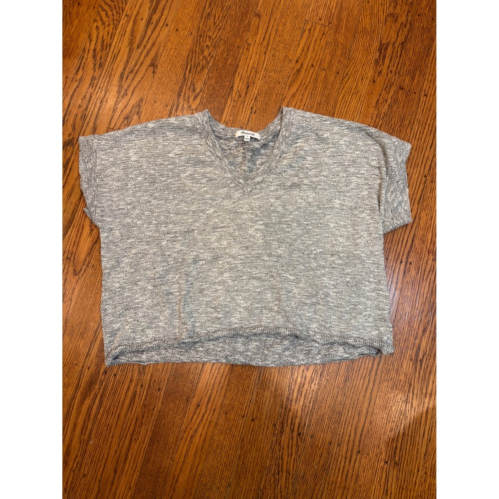 Madewell Gray Space Dye V-Neck Short Sleeve Boxy Knit Sweater Top Small
